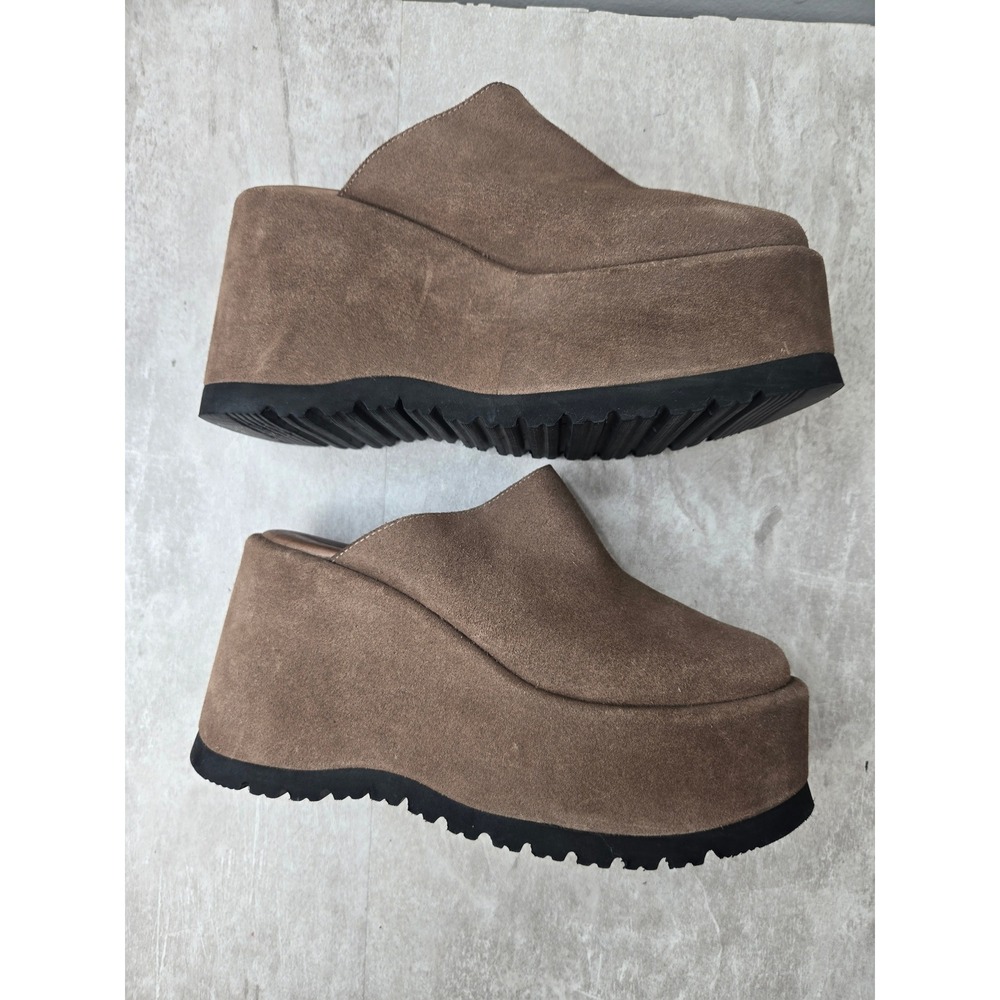 Free People Avery Platform Wedge Mules Sz 7.5 Brown Suede Chunky Clogs Retro Y2K - Picture 6 of 11